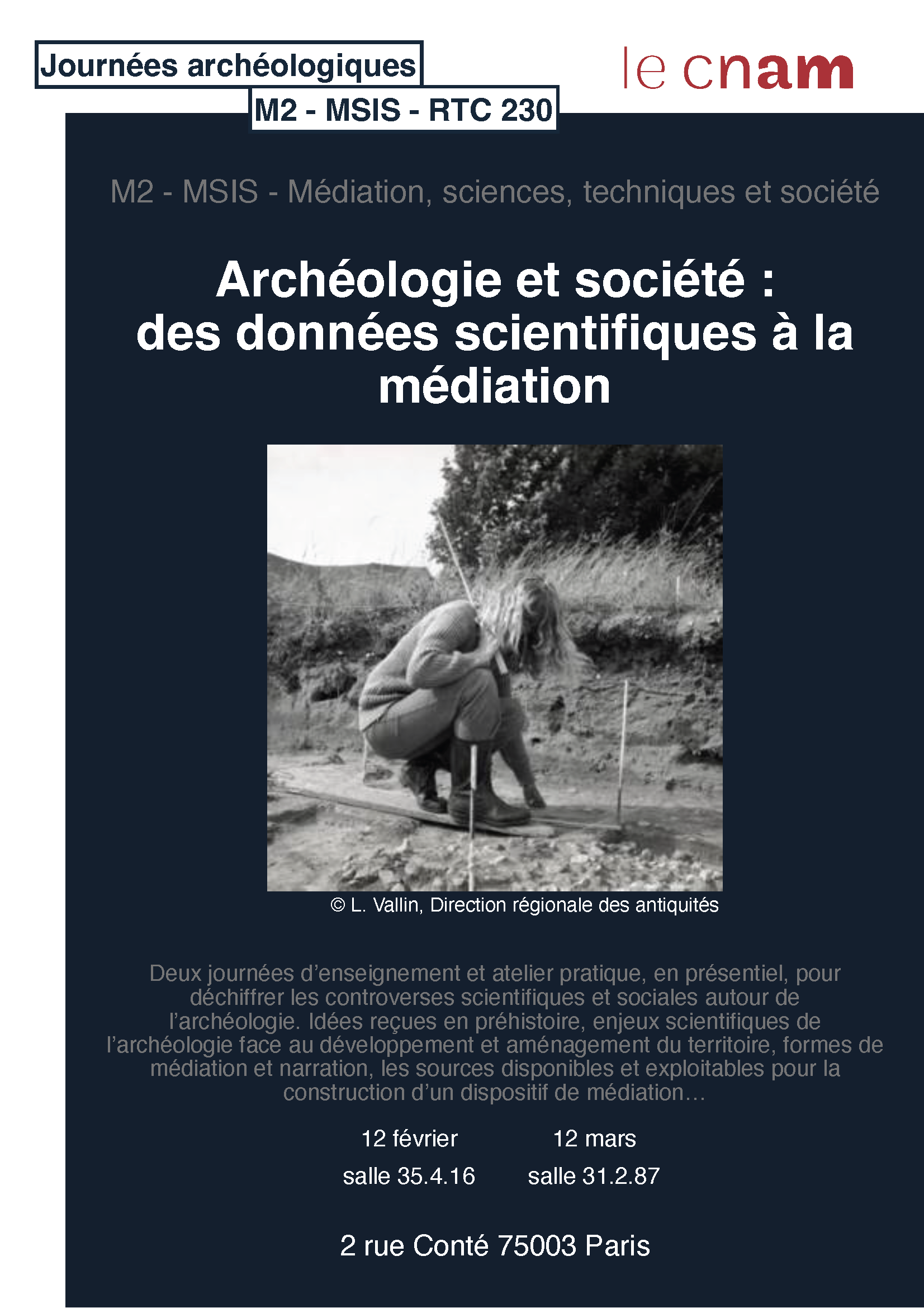 Journées archéologiques du Master Médiation, Sciences, Techniques et Société - Archéologie et société : des données scientifiques à la médiation